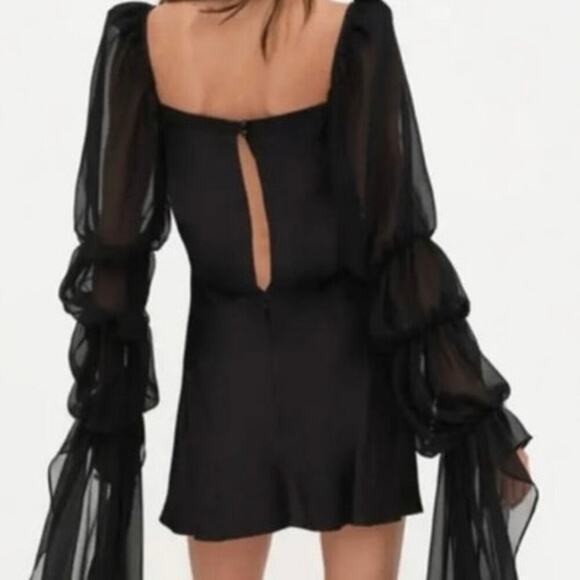 For Love & Lemons Willow Mesh Statement Sleeve Draped Mini Dress Black NWT XS - Picture 5 of 9